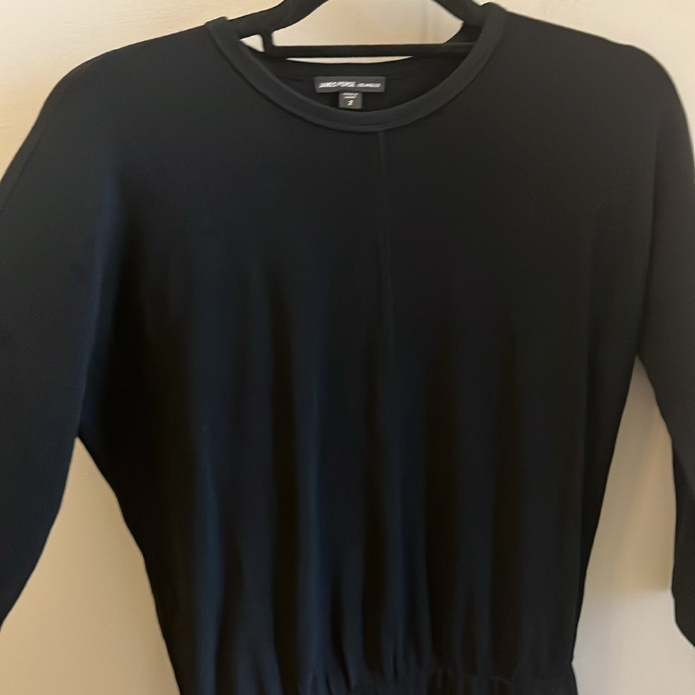 James Perse Dress Elastic Waist 3/4 Sleeves Crewneck JP Size 2 Medium Black - Picture 3 of 10